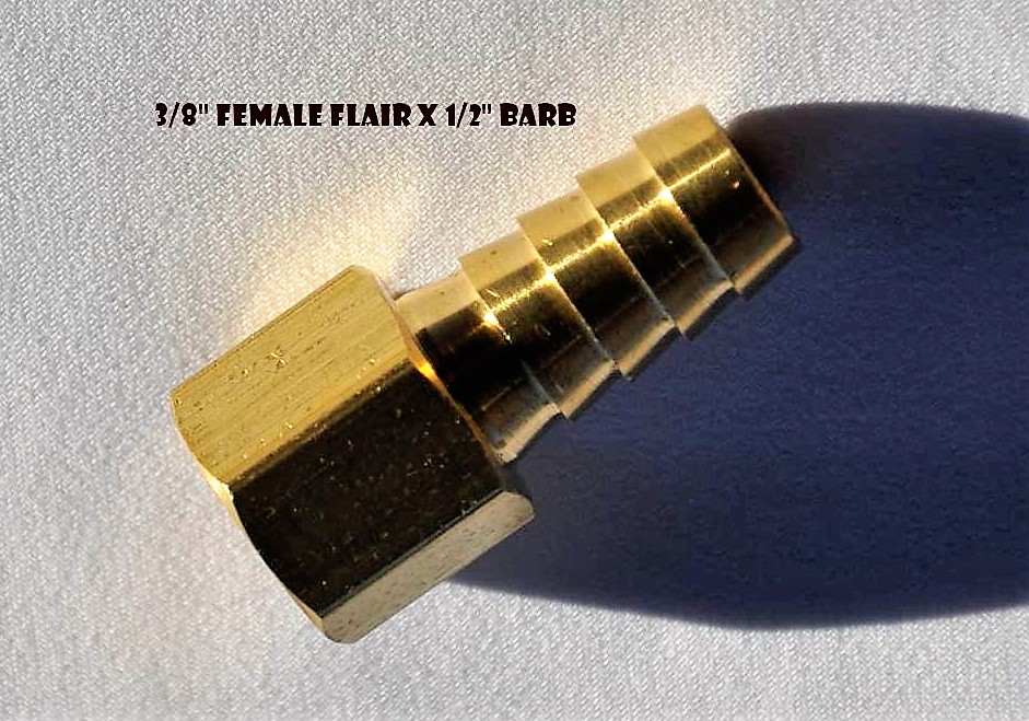 Straight Brass Adapter from 3/8 flare to  1/2 Barbed Tube Tubing Pipe Connection
