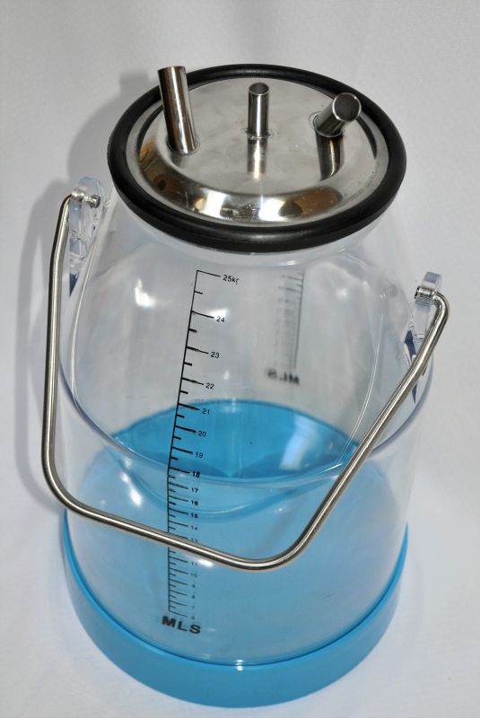 Clear Plastic Poly Milker Bucket Pail 25 Liter, with SS handle and Enforced bottom; Choose Lid Style & Gasket Material