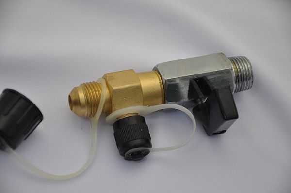 Vacuum Pump Intake Port Replacement with a hand valve: from 3/8 NPT to 1/4 and 3/8 inch SAE flare