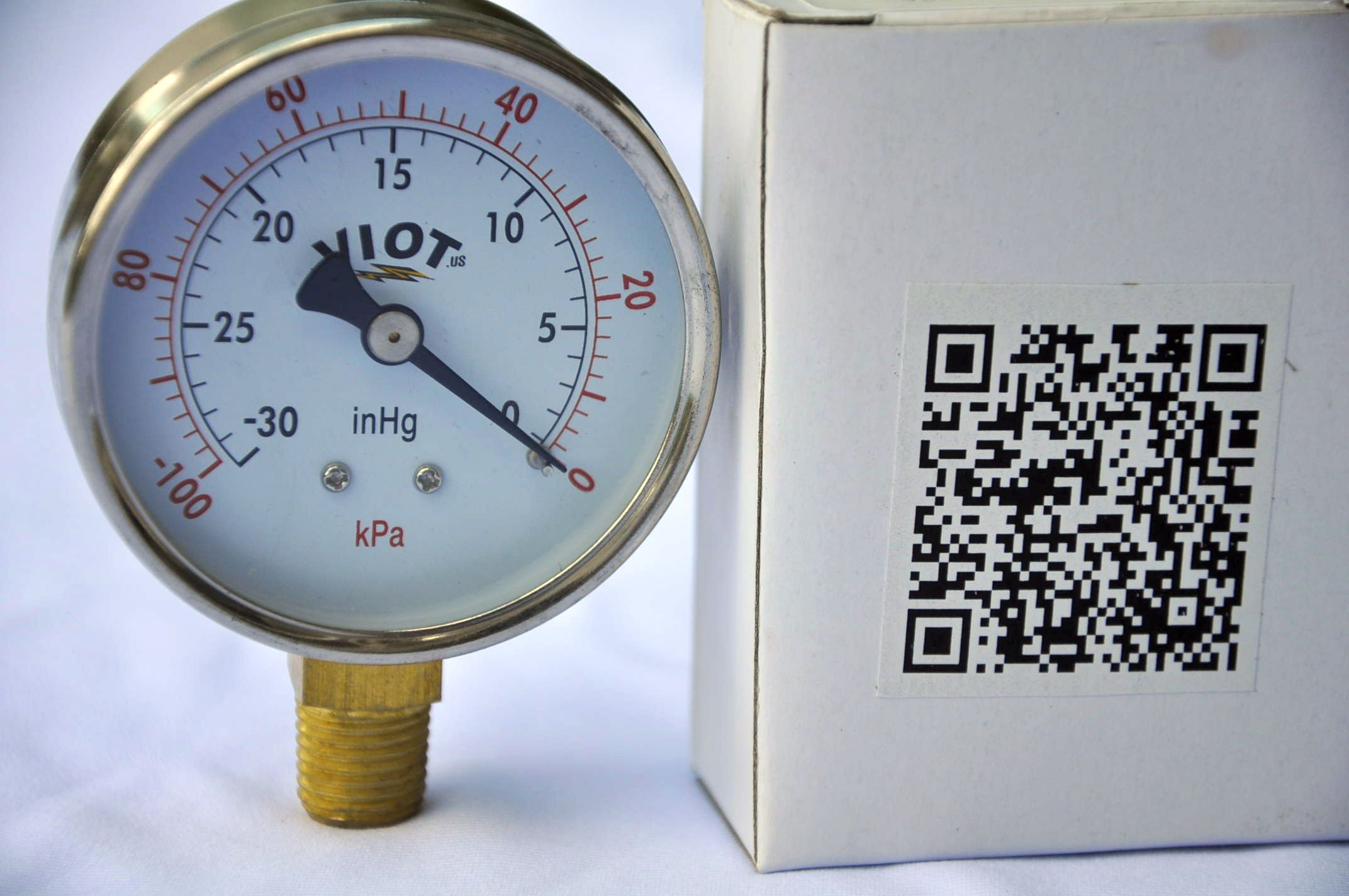Analog Vacuum Gauge, from 0 to -30 inch Hg/0 to -100 kPa, 2 inch face SS case 1/4 NTP male connector on lower side